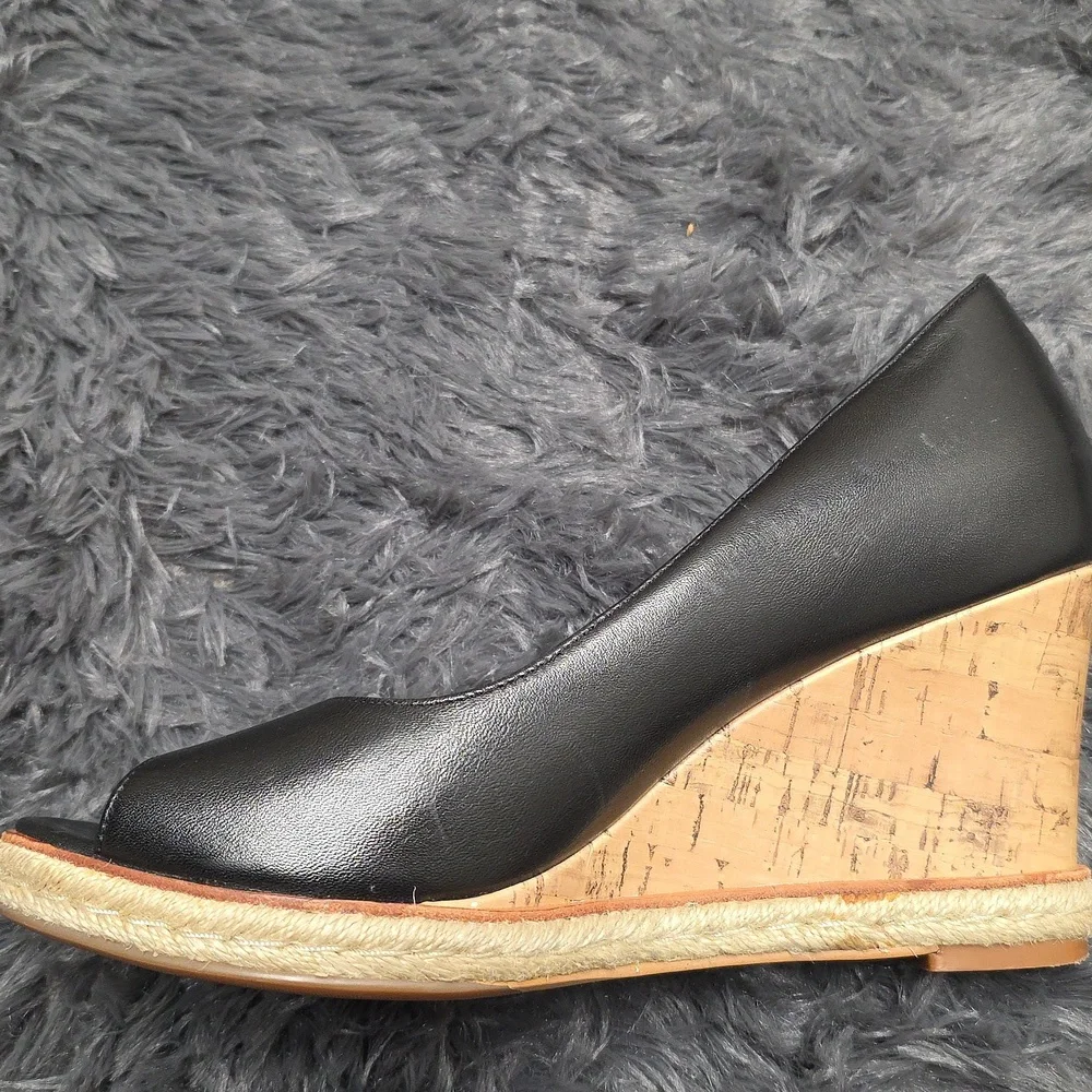 Cole Haan Black Peep-Toe Cork Wedge Espadrille. Size 6.5. EUC - Picture 5 of 8